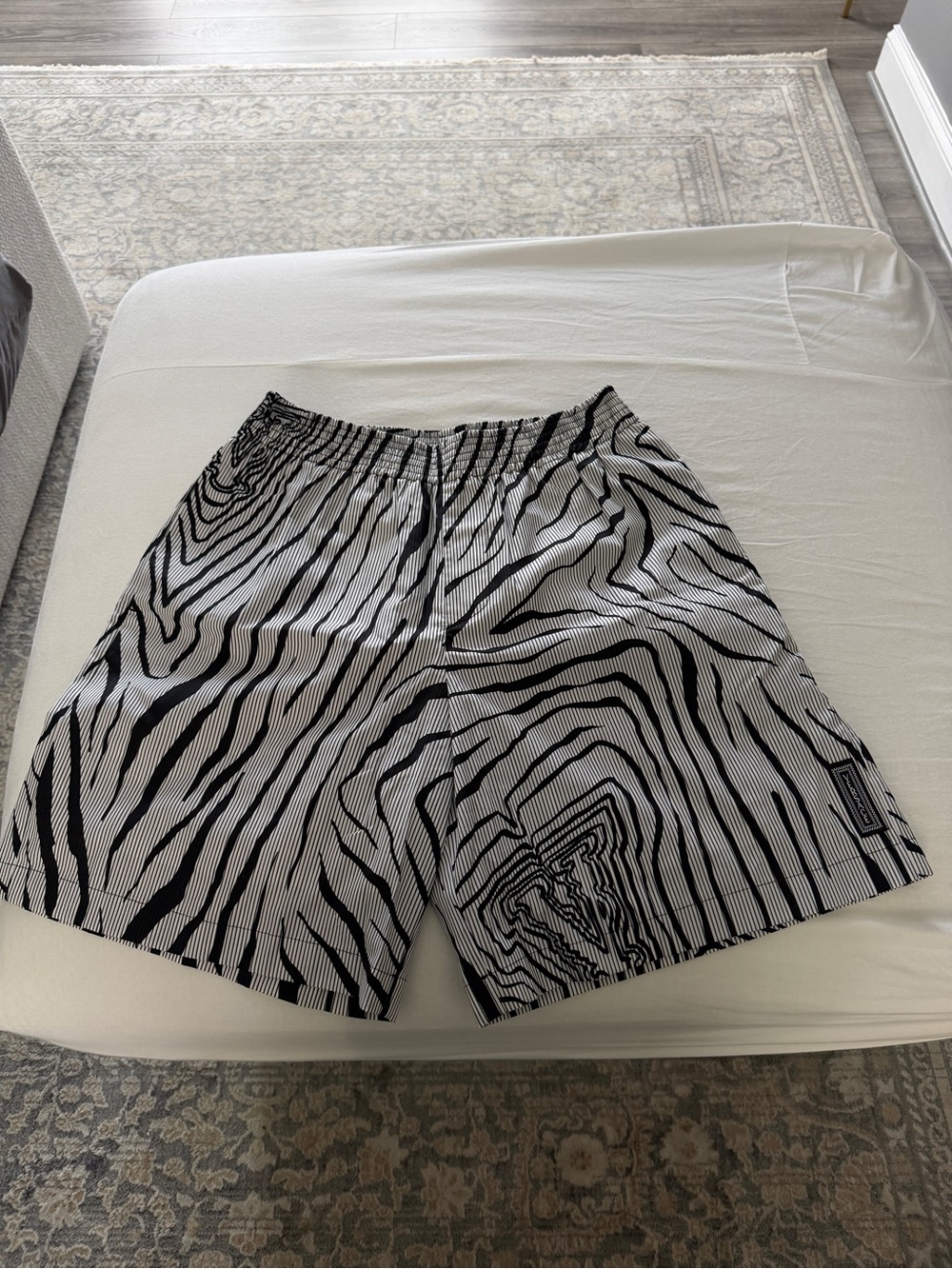 Versace Black and White Zebra-Stripe Athletic Shorts